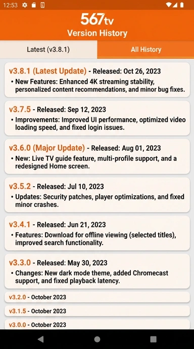 Riwayat Versi 567tv untuk Pengguna Android