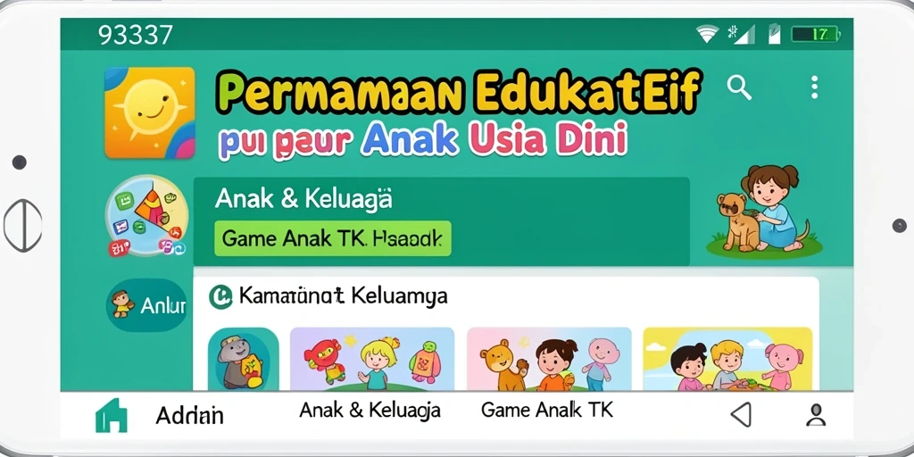 Tampilan antarmuka pengguna aplikasi Game Anak TK yang menarik dan colorful.