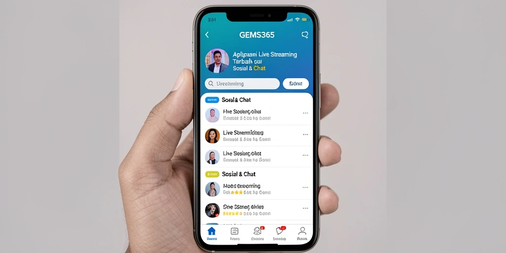 Antarmuka GEMS365 dengan fungsi Live Streaming yang menarik.