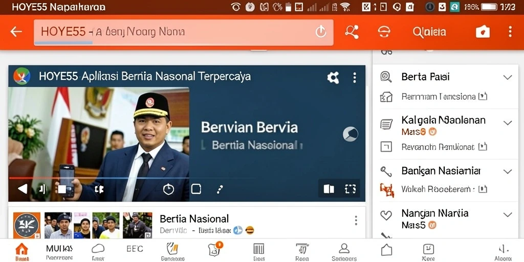 Antarmuka pengguna aplikasi HOYE55 menampilkan berita nasional terbaru dan terpercaya.