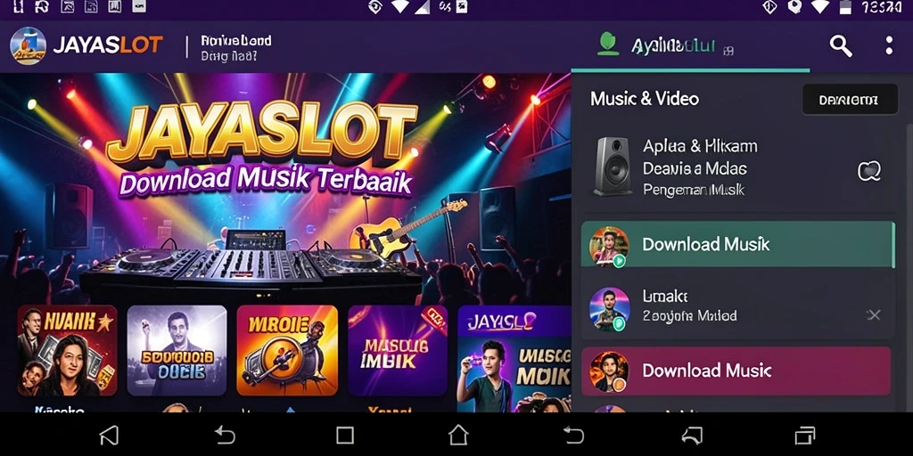Antarmuka aplikasi JAYASLOT dengan fitur Download Musik yang intuitif.